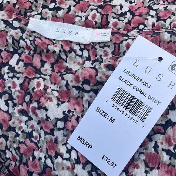 NWT- Lush Black Coral Ditsy Midi Skirt ~ Hi-Lo Hem ~ Front Slit Size M - Picture 6 of 13